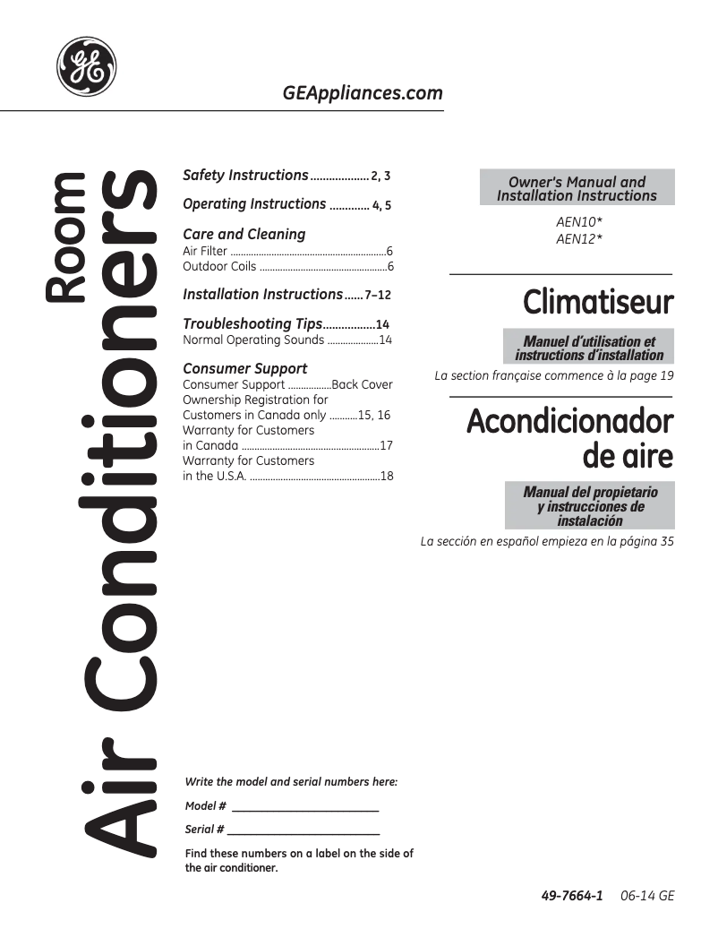 Page n°1 - Mode d'emploi GE AEN12AQ