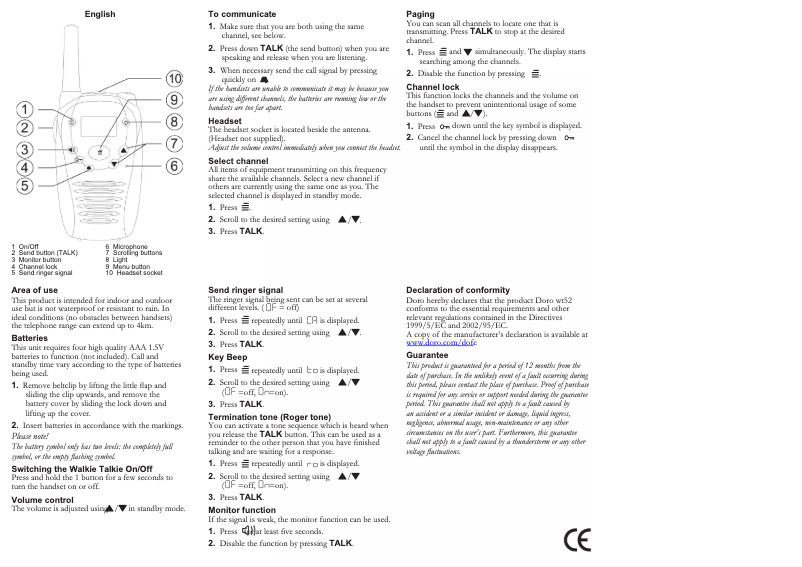 Page 1 de la notice Manuel utilisateur Doro WT-52
