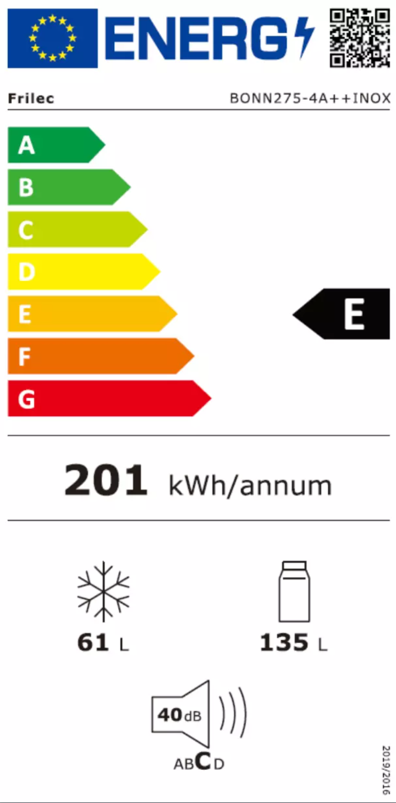 Page n°1 - Label énergétique Frilec BONN275-4A++INOX