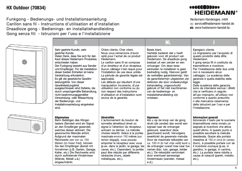 Page 1 de la notice Manuel utilisateur Heidemann 70834