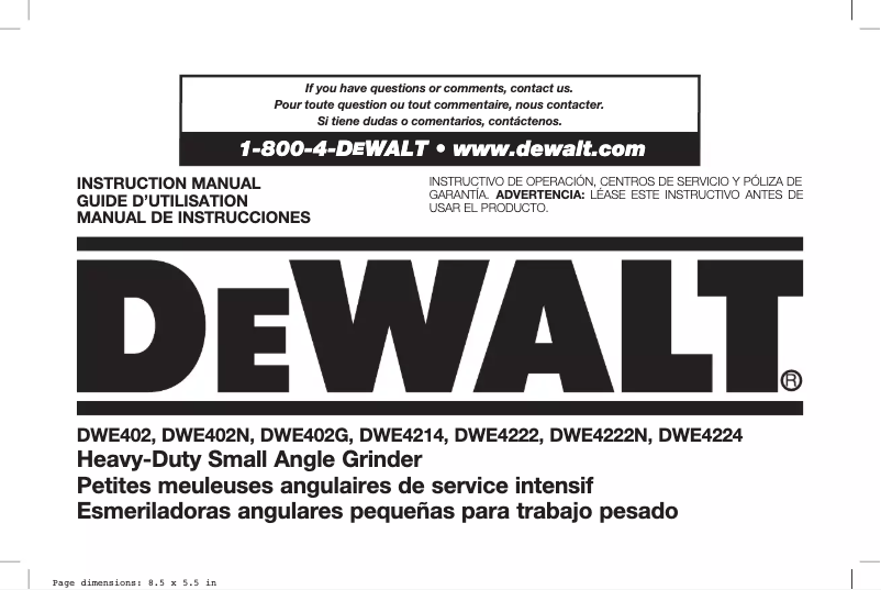 Page 1 de la notice Manuel utilisateur DeWalt DWE4222N