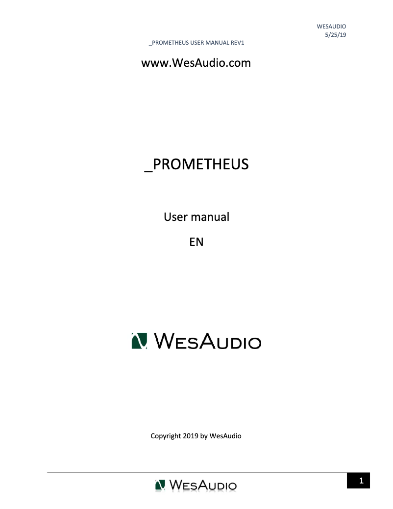 Page 1 de la notice Manuel utilisateur WesAudio PROMETHEUS