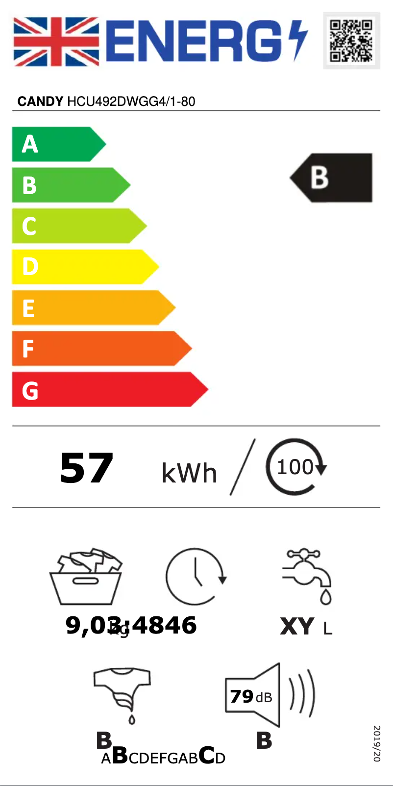 Page 1 de la notice Label énergétique Candy HCU492DWGG4/1-80