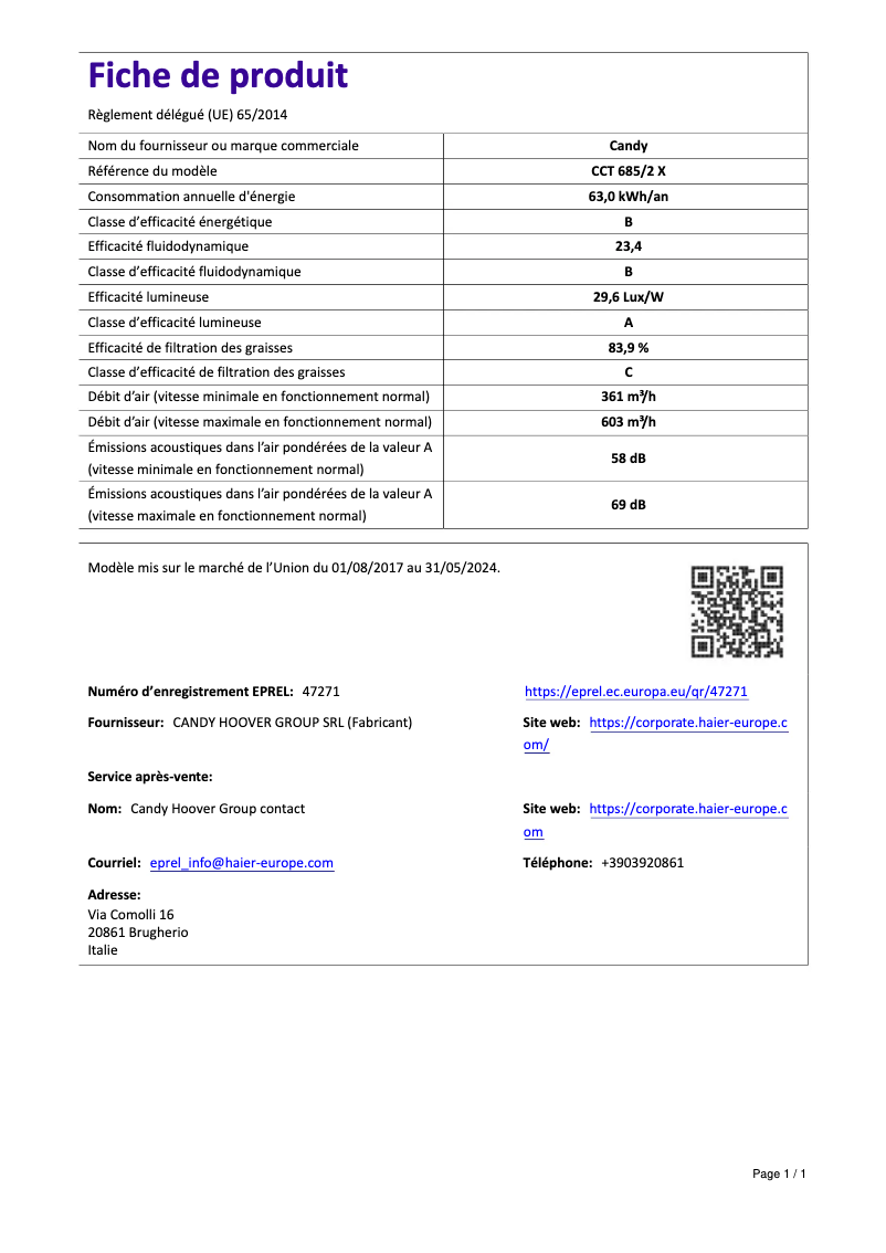 Page 1 de la notice Manuel utilisateur Candy CCT 685/2 X