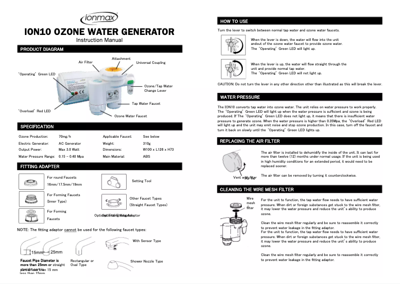 Page n°1 - Manuel utilisateur Ionmax ION10