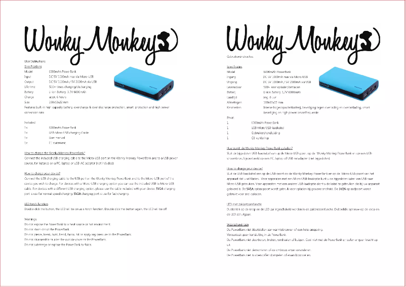Page 1 de la notice Manuel utilisateur Wonky Monkey WM PB-6000