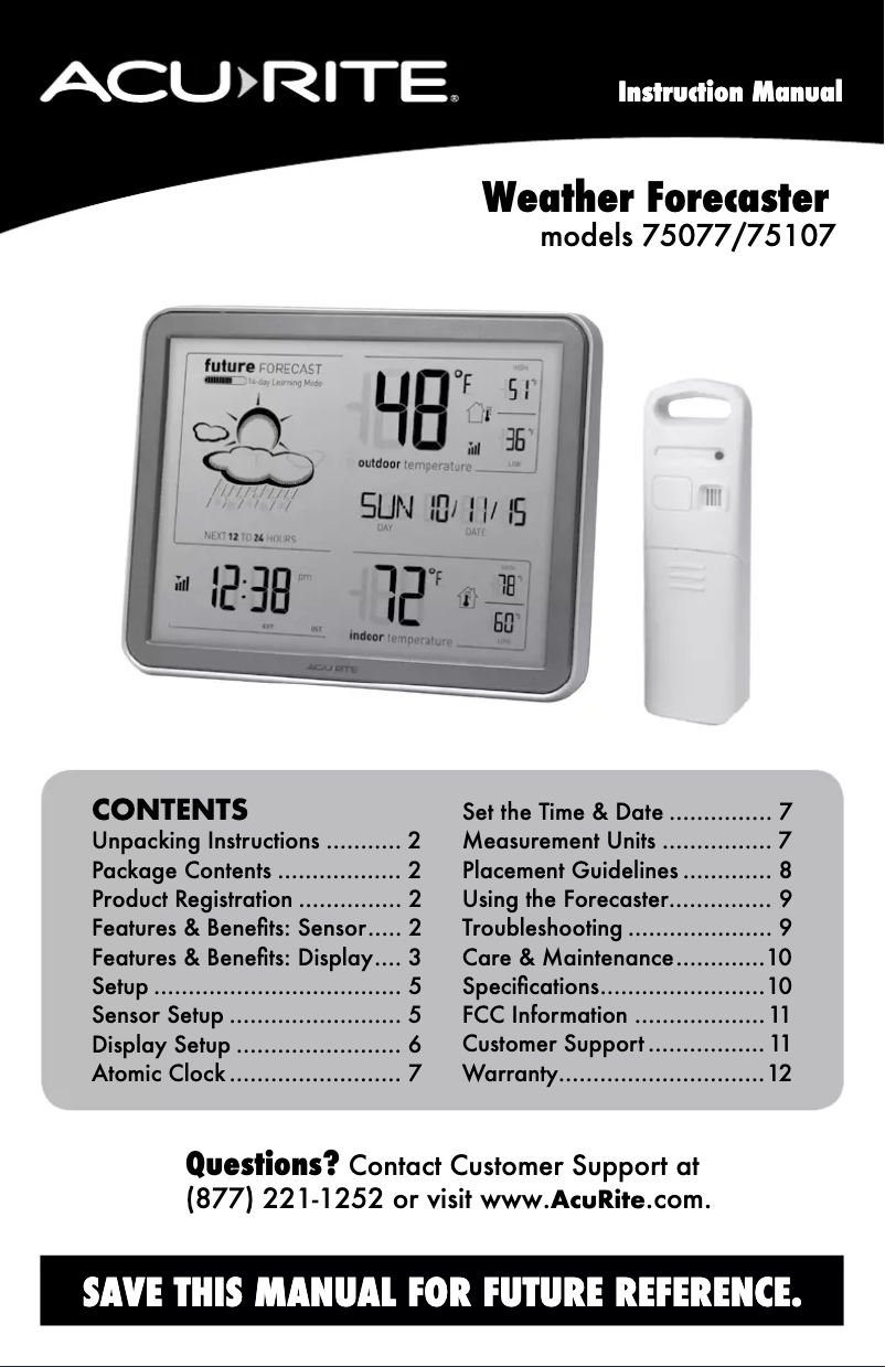 Page 1 de la notice Manuel utilisateur AcuRite Weather Forecaster 75077