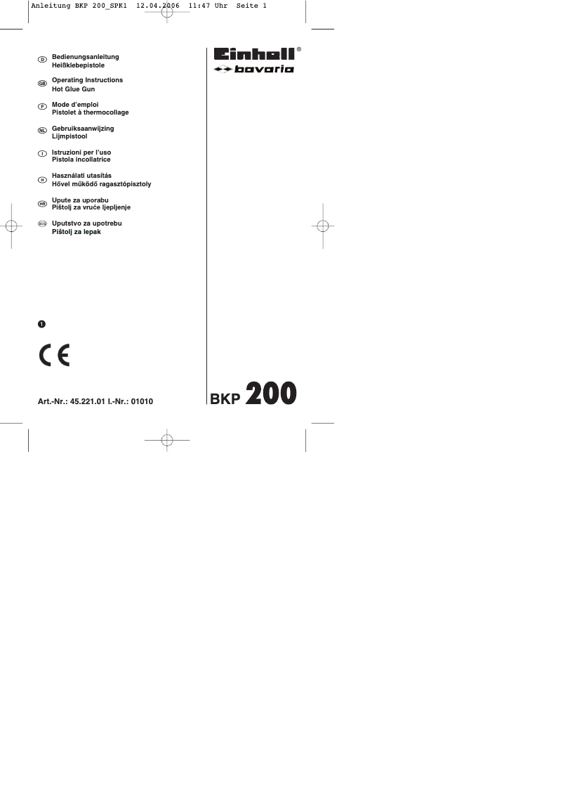 Page 1 de la notice Manuel utilisateur Bavaria by Einhell BKP 200