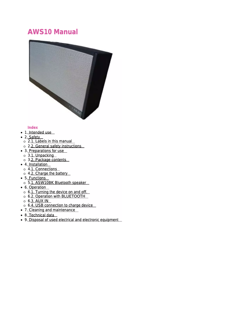 Page 1 de la notice Manuel utilisateur AKAI AWS10