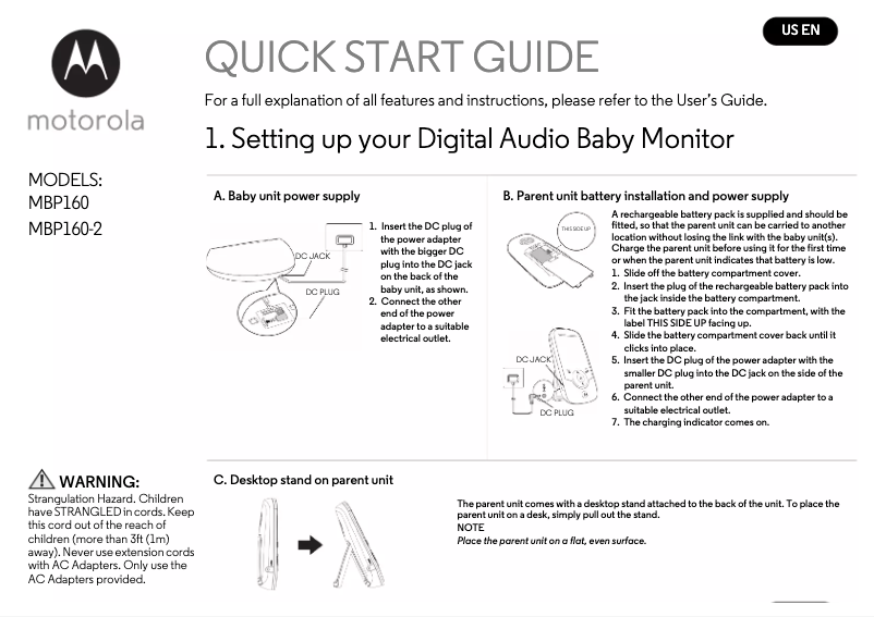 Page 1 de la notice Manuel utilisateur Motorola MBP160-2