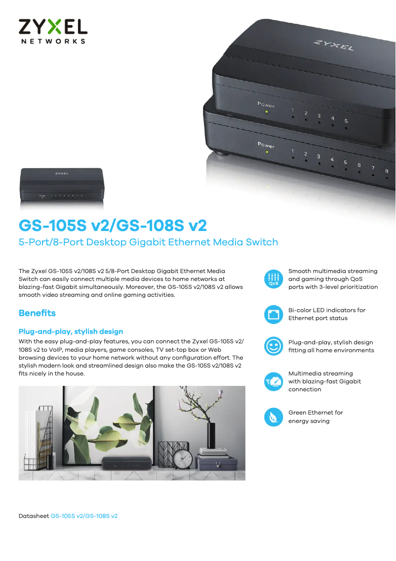 Page 1 de la notice Fiche technique ZyXEL GS-105S v2