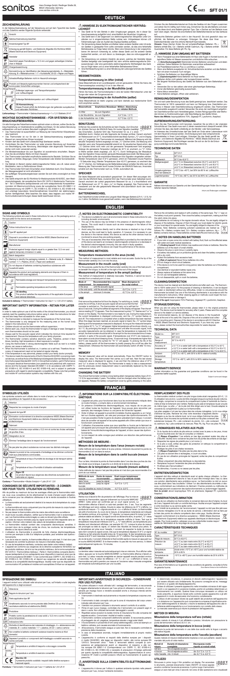 Page 1 de la notice Manuel utilisateur Sanitas SFT 01/1