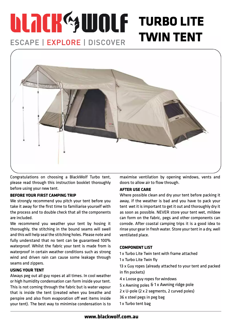 Page 1 de la notice Manuel utilisateur Black Wolf Turbo Lite Twin 300