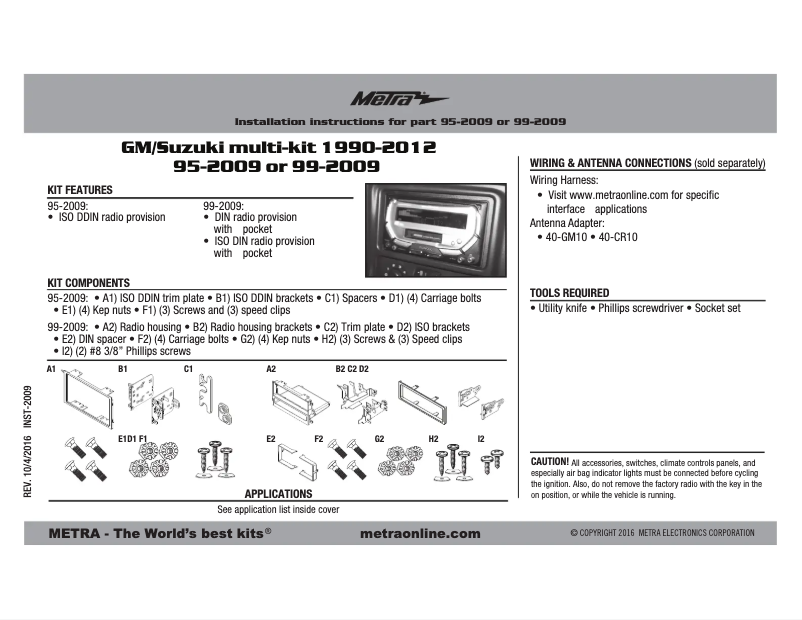 Page 1 de la notice Mode d'emploi Metra 99-2009