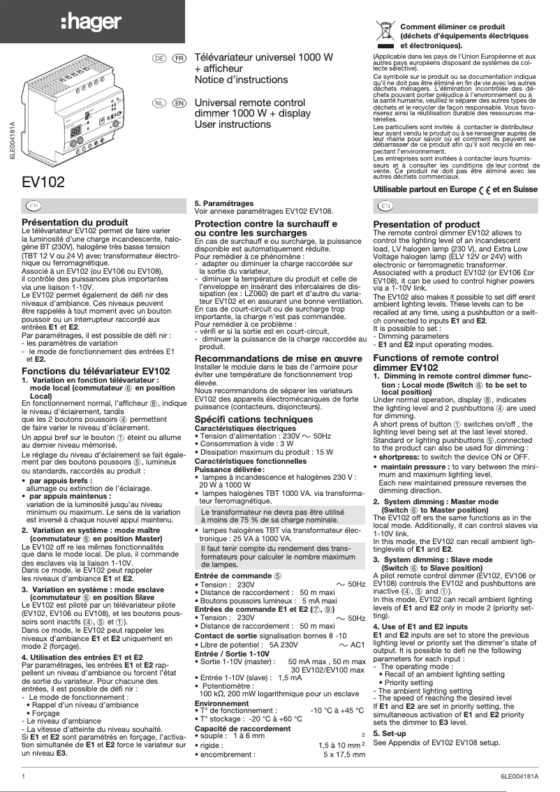 Image de la première page du manuel de l'appareil EV102