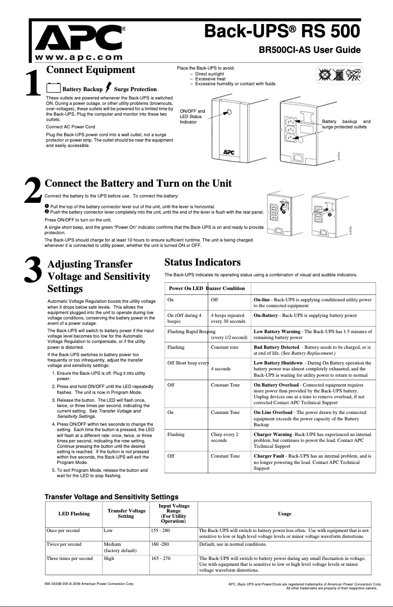Page 1 de la notice Manuel utilisateur APC Back-UPS 500VA
