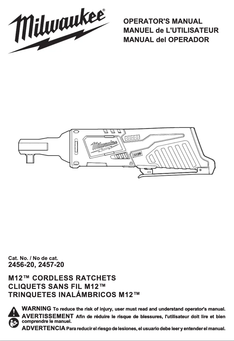 Page 1 de la notice Manuel utilisateur Milwaukee M12 2457-21