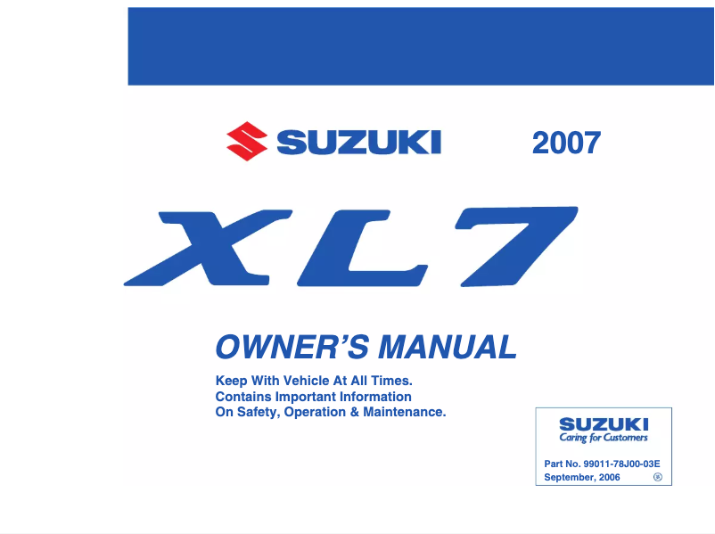 Page 1 de la notice Manuel utilisateur Suzuki XL7 (2007)