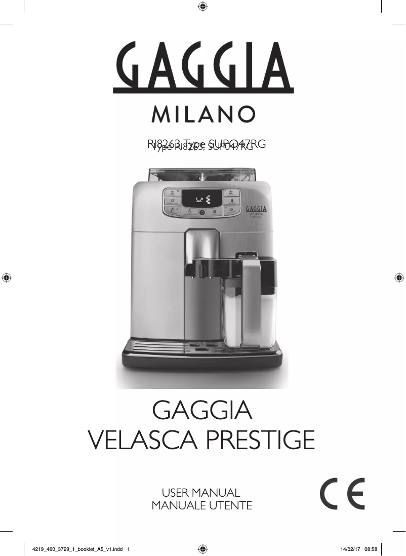 Image de la première page du manuel de l'appareil Velasca Prestige