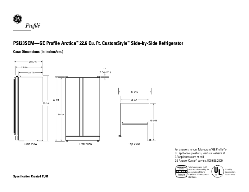 Page n°1 - Fiche technique GE PSI23SCMBS