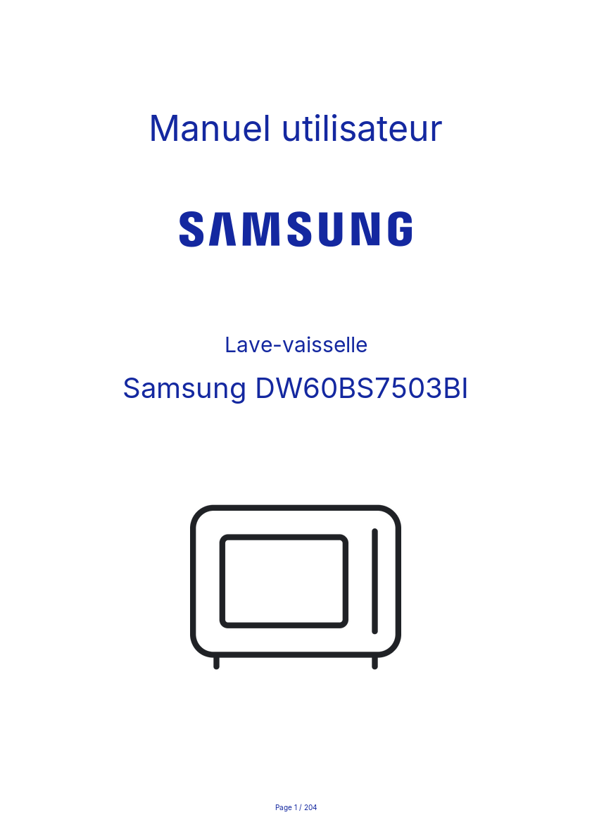 Page n°1 - Manuel utilisateur Samsung DW60BS7503BI