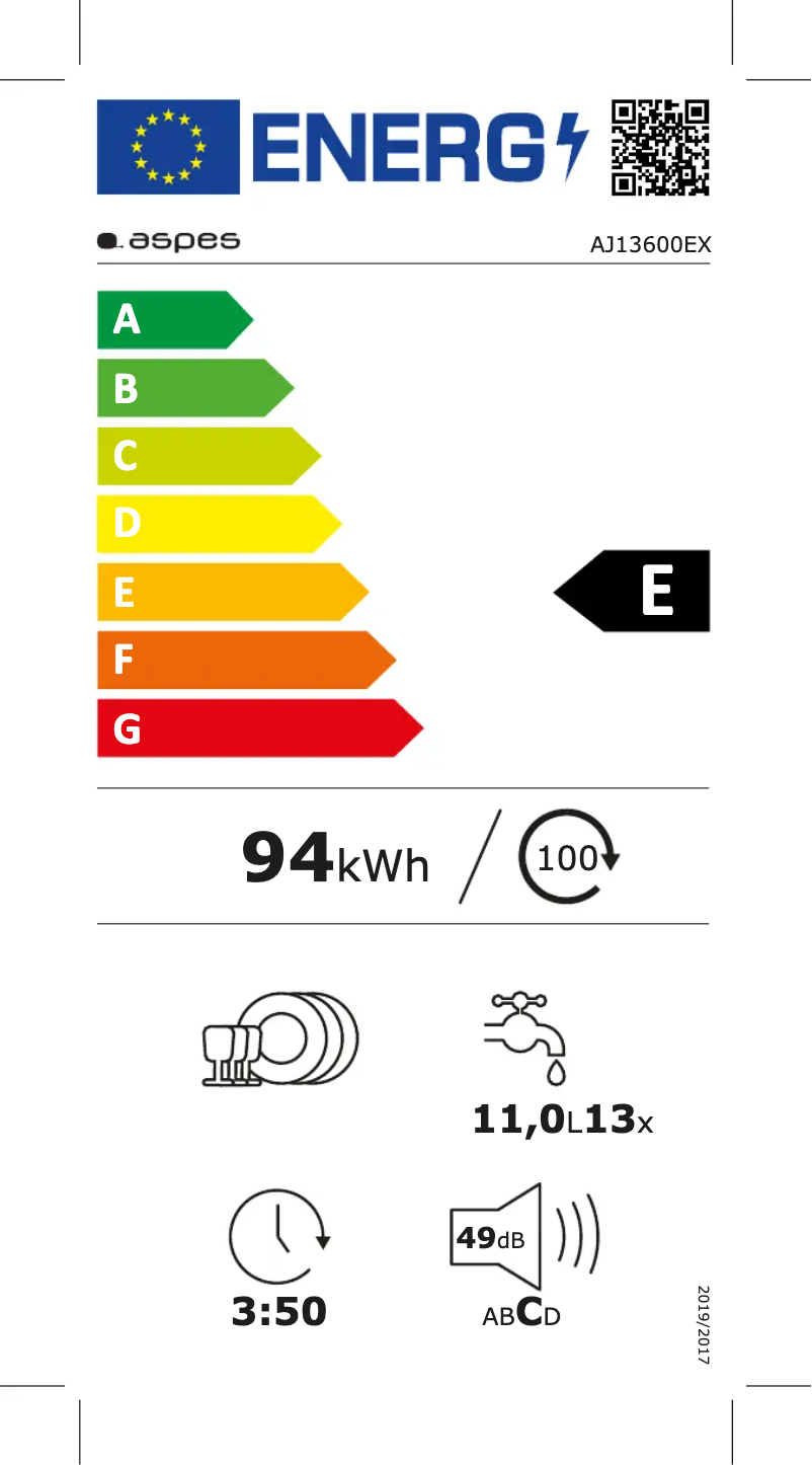 Page n°1 - Label énergétique Aspes AJ13600EX
