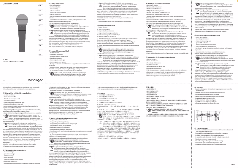 Página 1 del manual Guía de inicio rápido Behringer SL 84C