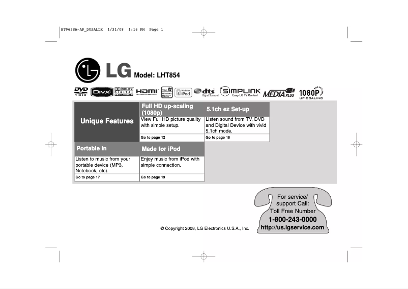 Página 1 del manual Manual de usuario LG LHT854