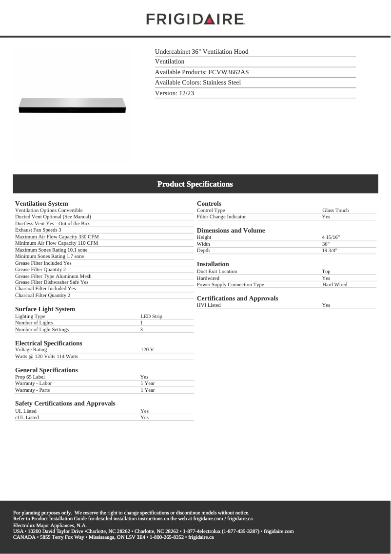 Image de la première page du manuel de l'appareil FCVW3662AS