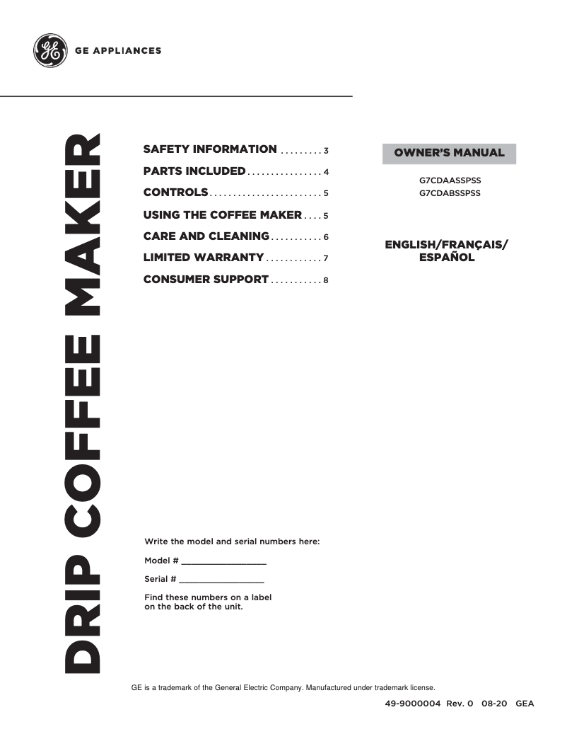 Page 1 de la notice Manuel utilisateur GE G7CDABSSPSS