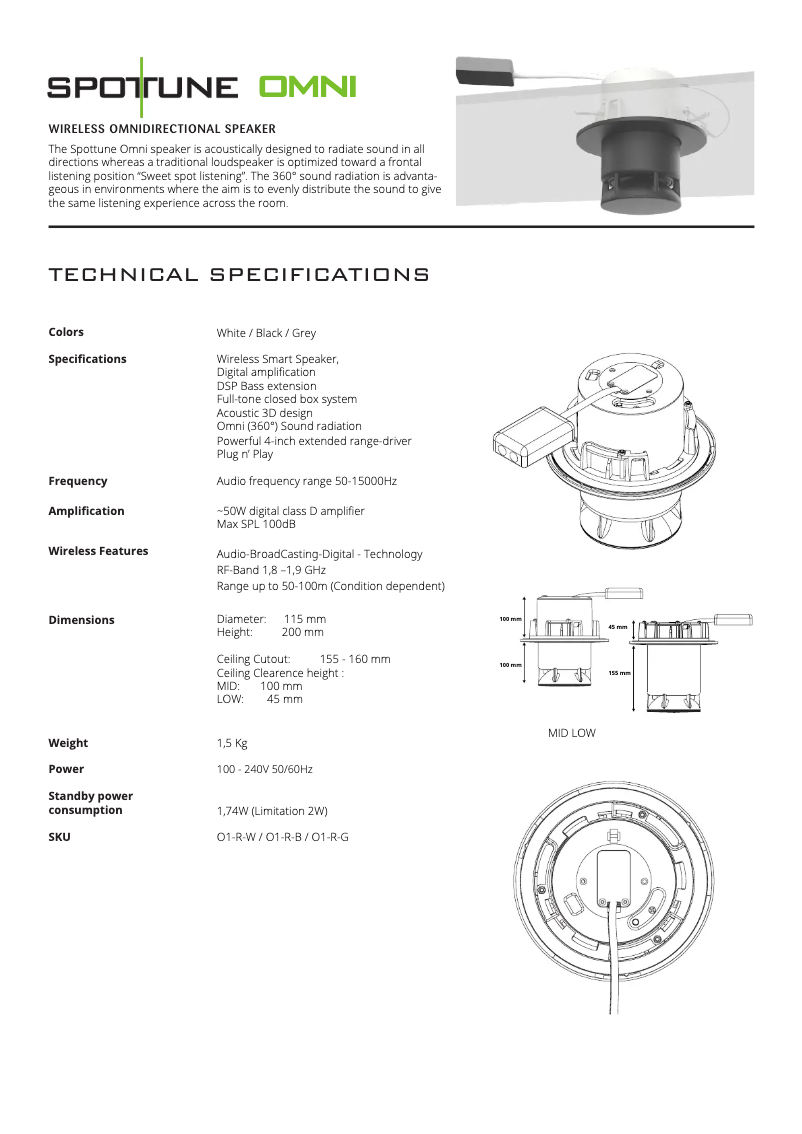 Page n°1 - Fiche technique Monacor OMNI-REC/WS
