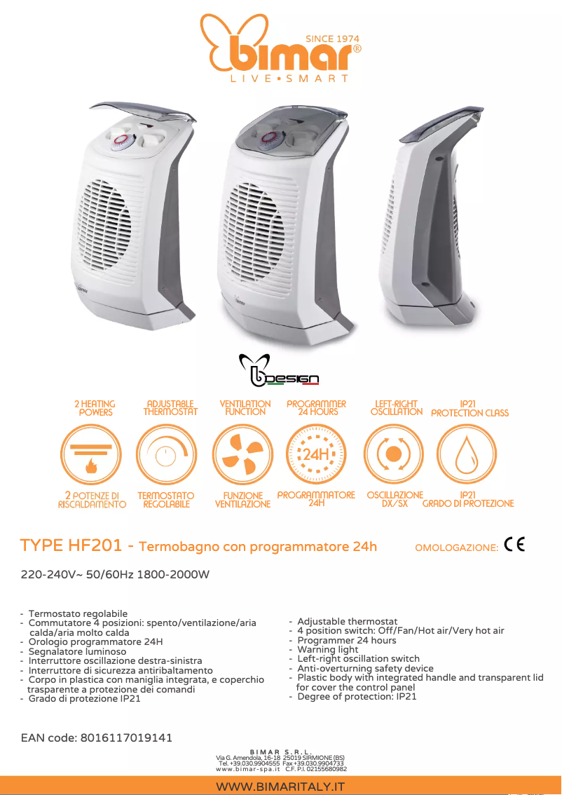 Página 1 del manual Ficha técnica Bimar HF201