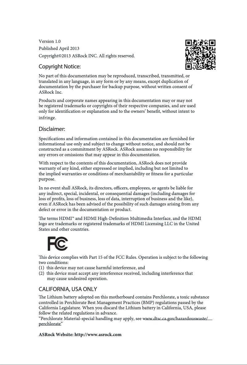 Page 1 de la notice Manuel utilisateur Asrock Z87E-ITX