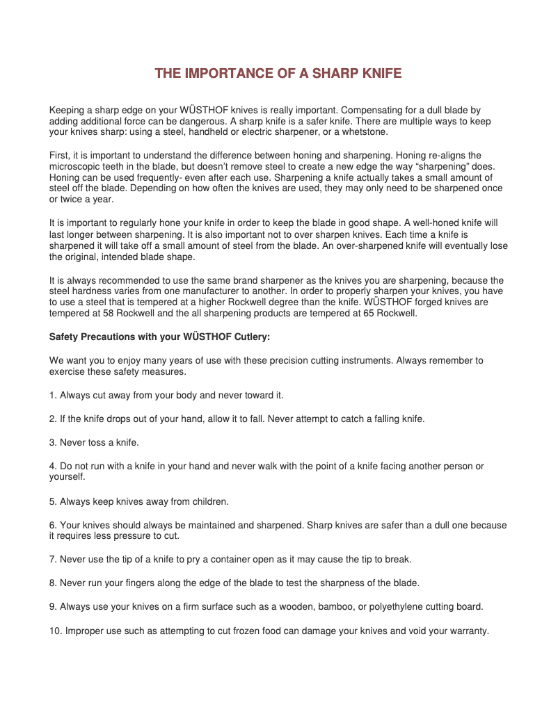 Page 1 de la notice Manuel utilisateur Wüsthof Classic Ikon