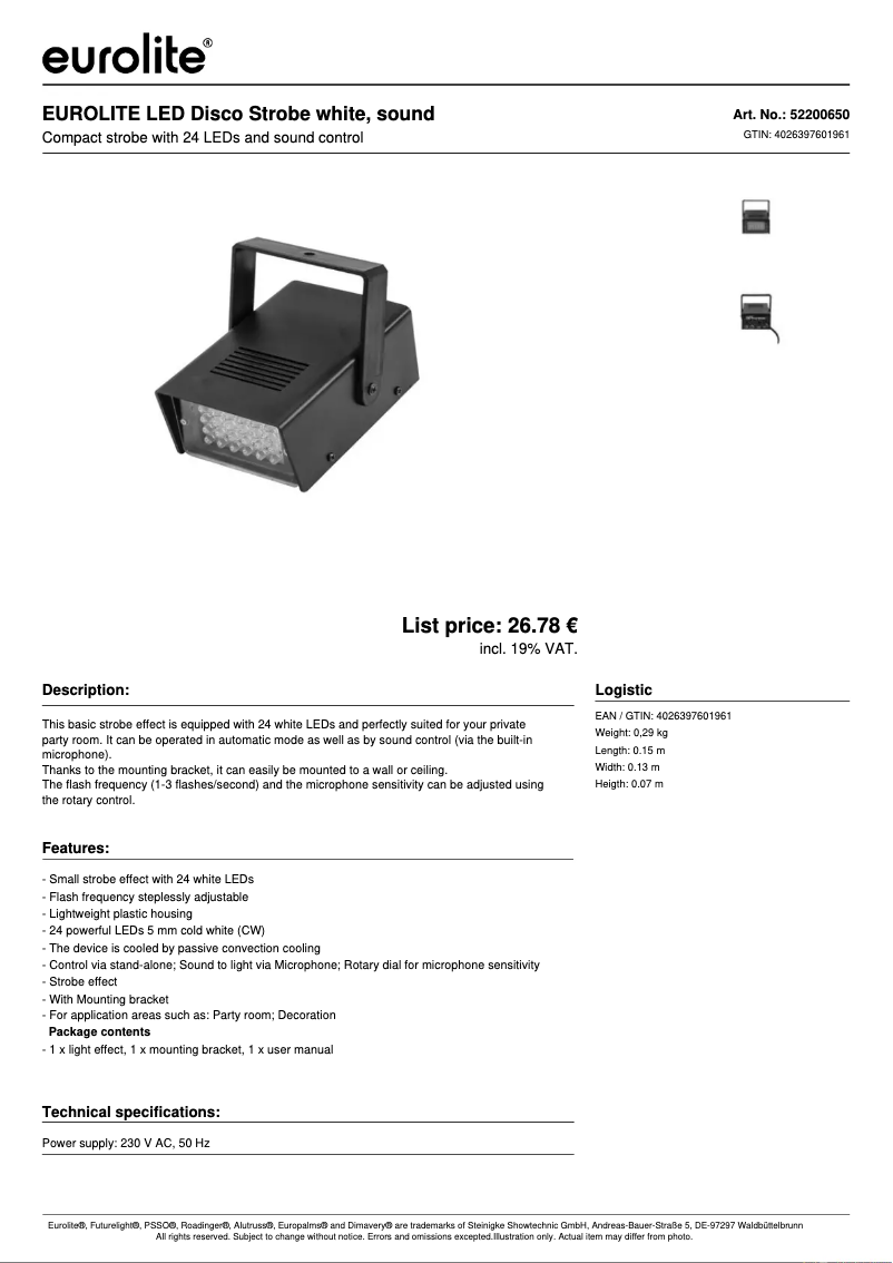 Image de la première page du manuel de l'appareil LED Disco Strobe