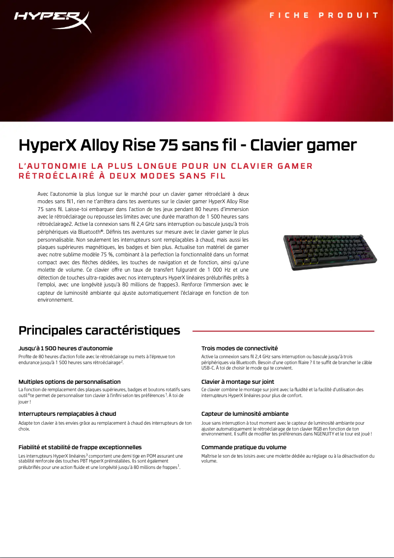 Page 1 de la notice Manuel utilisateur HyperX Alloy Rise 75