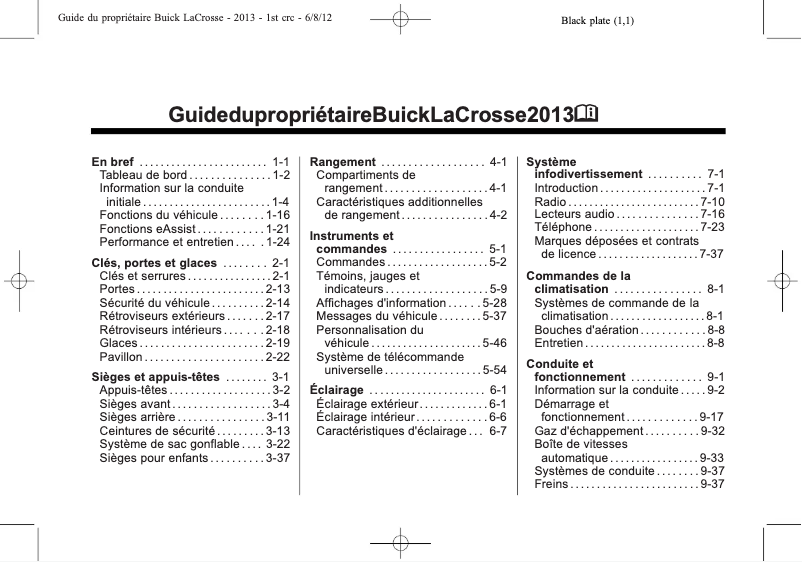 Página 1 del manual Manual de usuario Buick Lacrosse (2013)