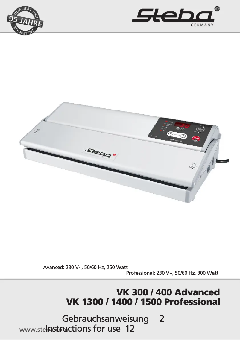 Image de la première page du manuel de l'appareil VK 1500 Professional