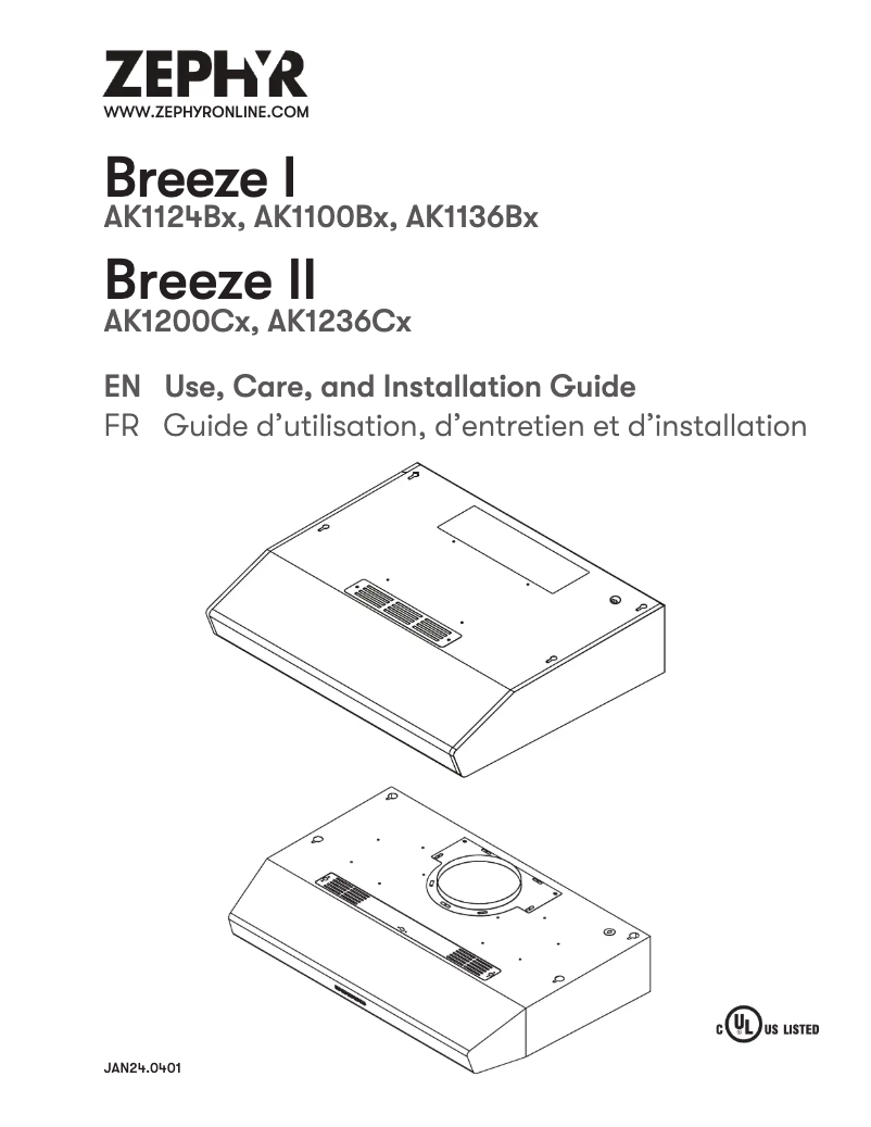 Page 1 de la notice Guide d'installation Zephyr Breeze I AK1136BS