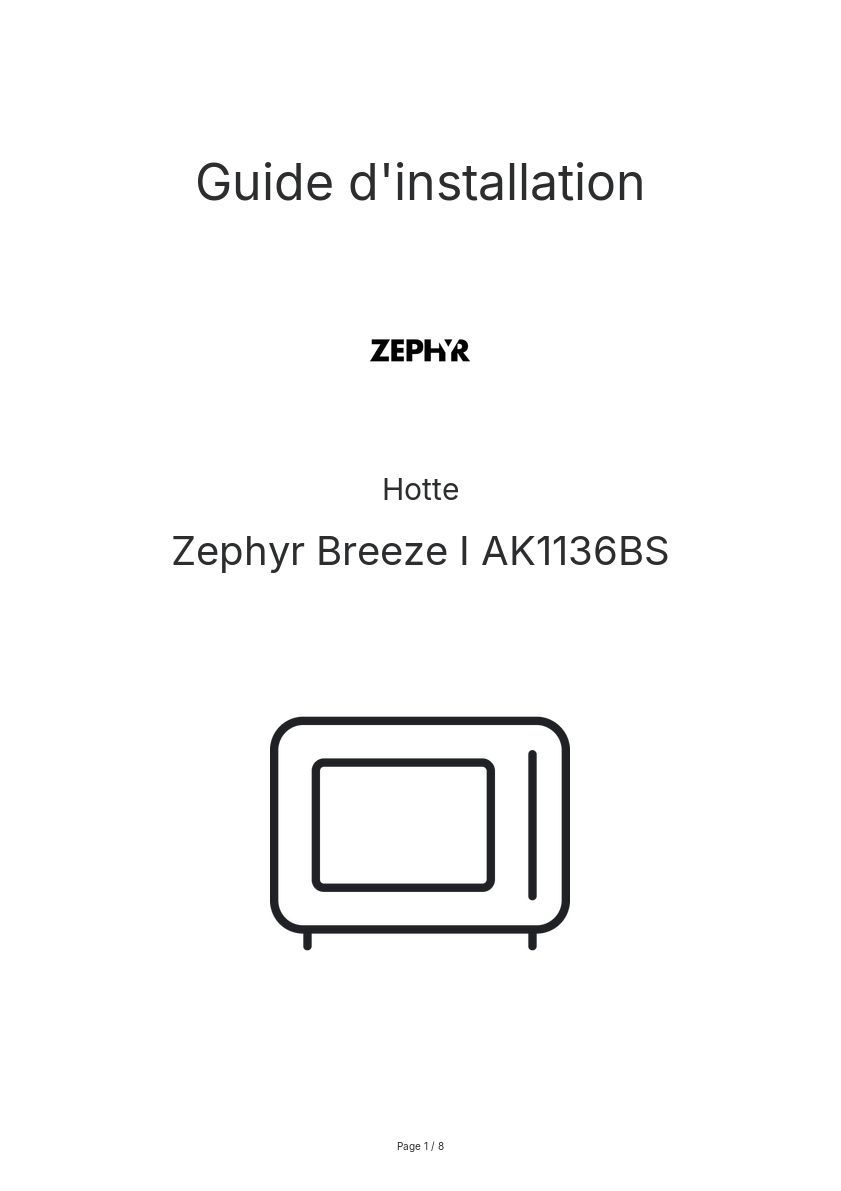 Page n°1 - Guide d'installation Zephyr Breeze I AK1136BS