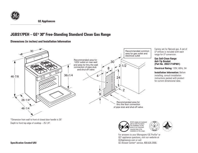 Page n°1 - Fiche technique GE JGBS17PEHCT
