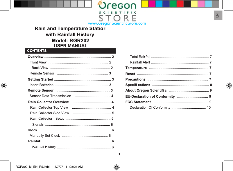 Page n°1 - Manuel utilisateur Oregon Scientific RGR202