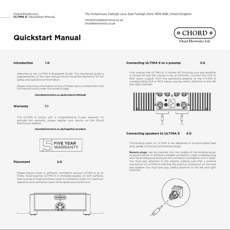 Page 1 de la notice Guide de démarrage rapide Chord Ultima 6