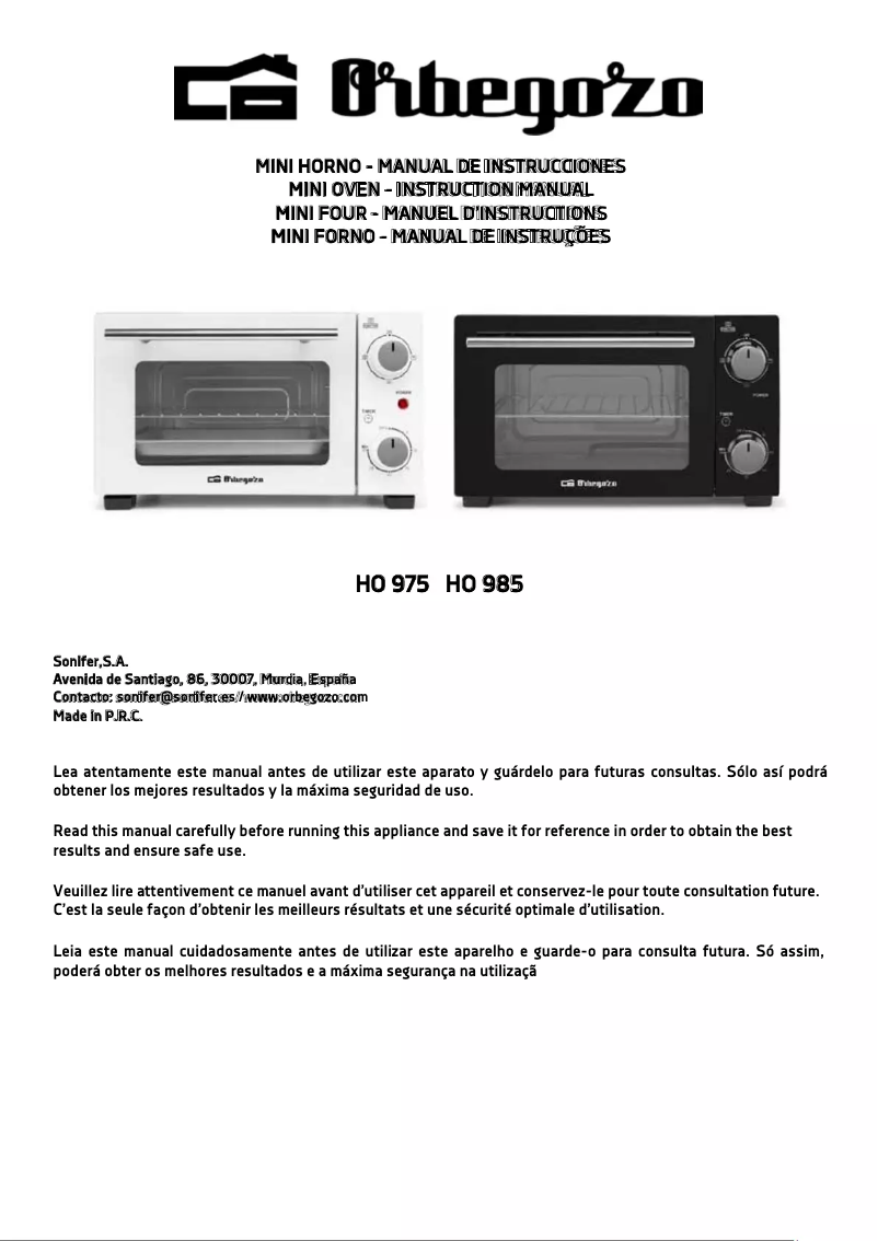 Page 1 de la notice Manuel utilisateur Orbegozo HO 975