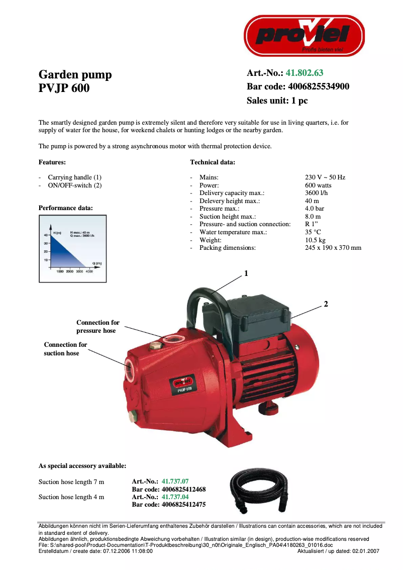 Página 1 del manual Manual de usuario Proviel PVJP 600