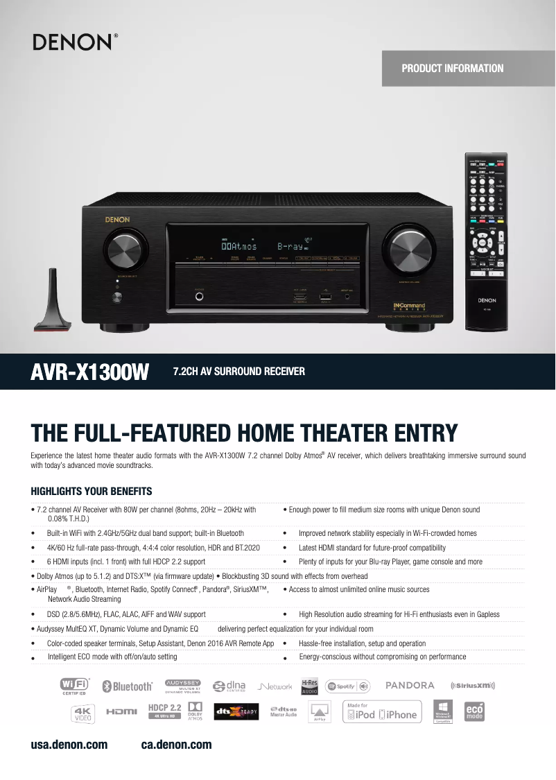 Página 1 del manual Ficha técnica Denon AVR-X1300W