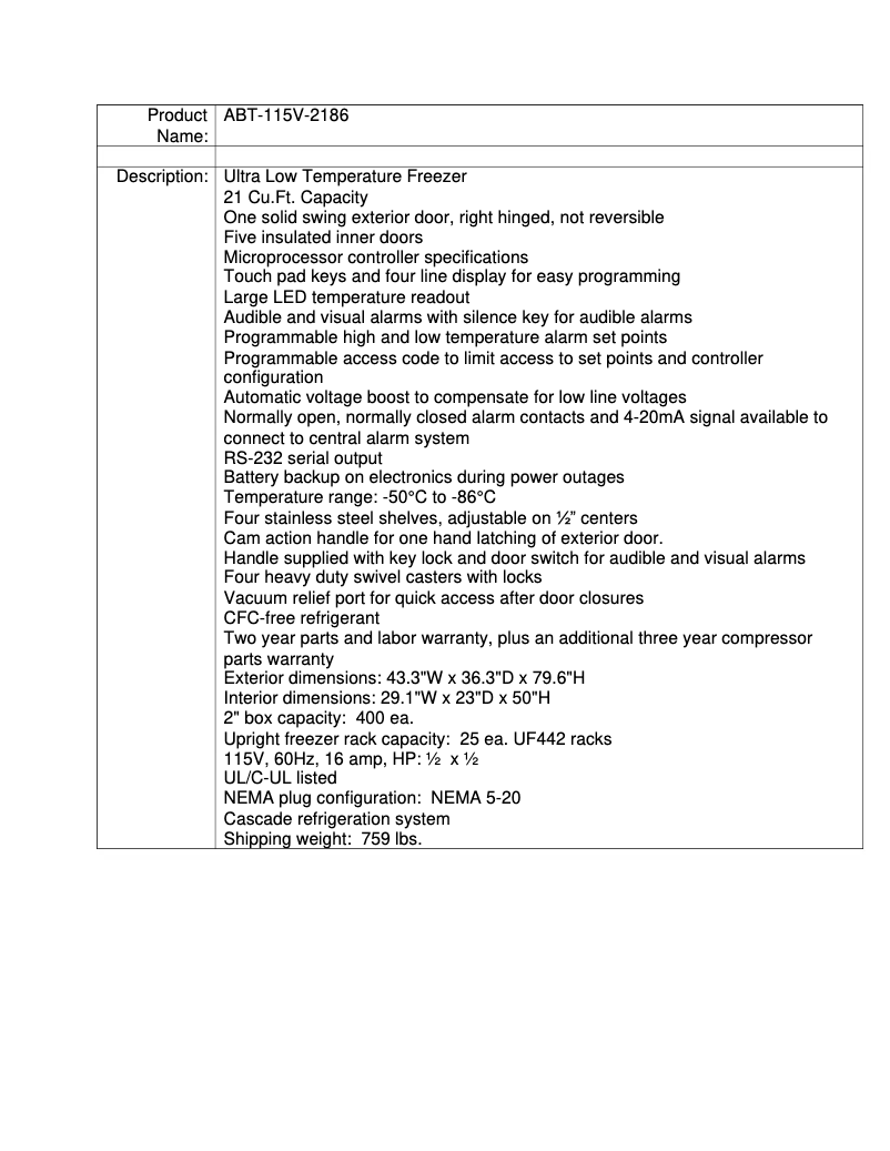 Page 1 de la notice Fiche technique American BioTech Supply ABT-115V-2186