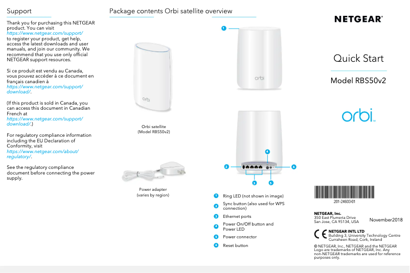 Page 1 de la notice Guide d'installation Netgear Orbi RBS50