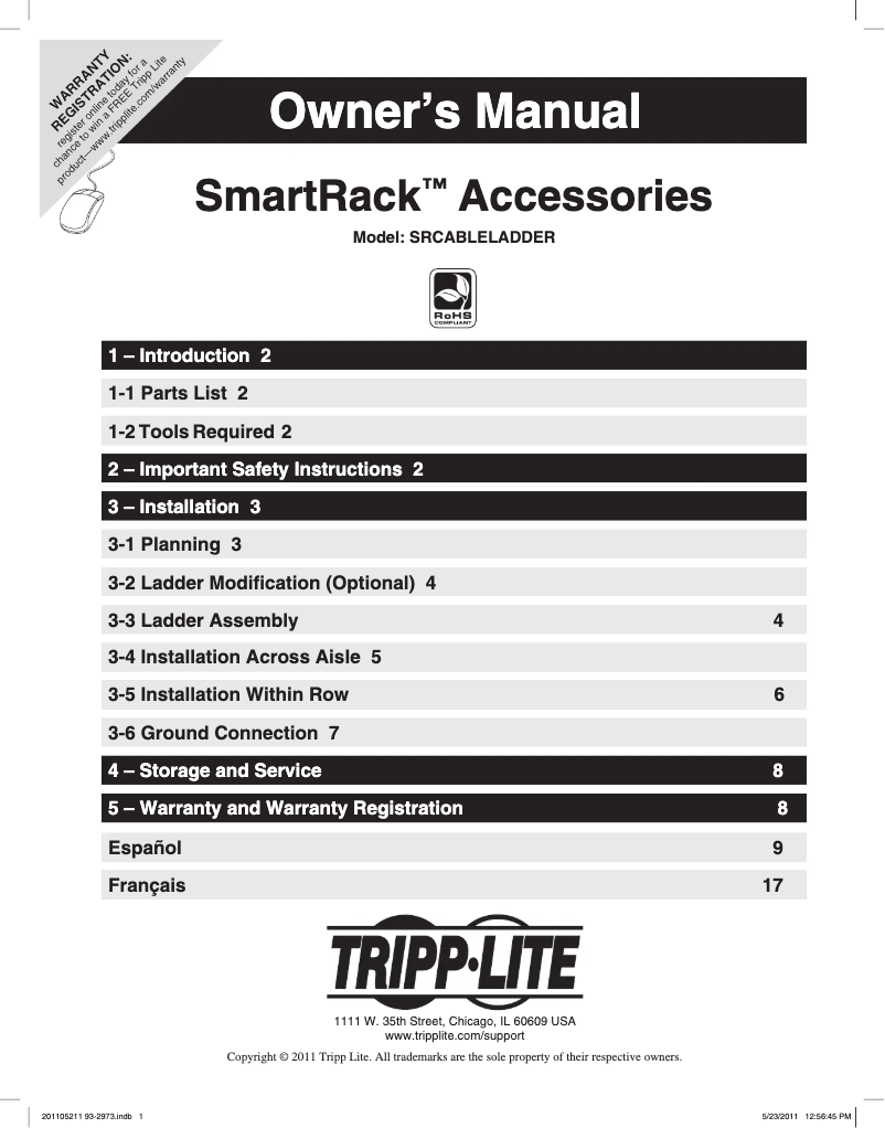Page 1 de la notice Manuel utilisateur Tripp Lite SmartRack SRCABLELADDER