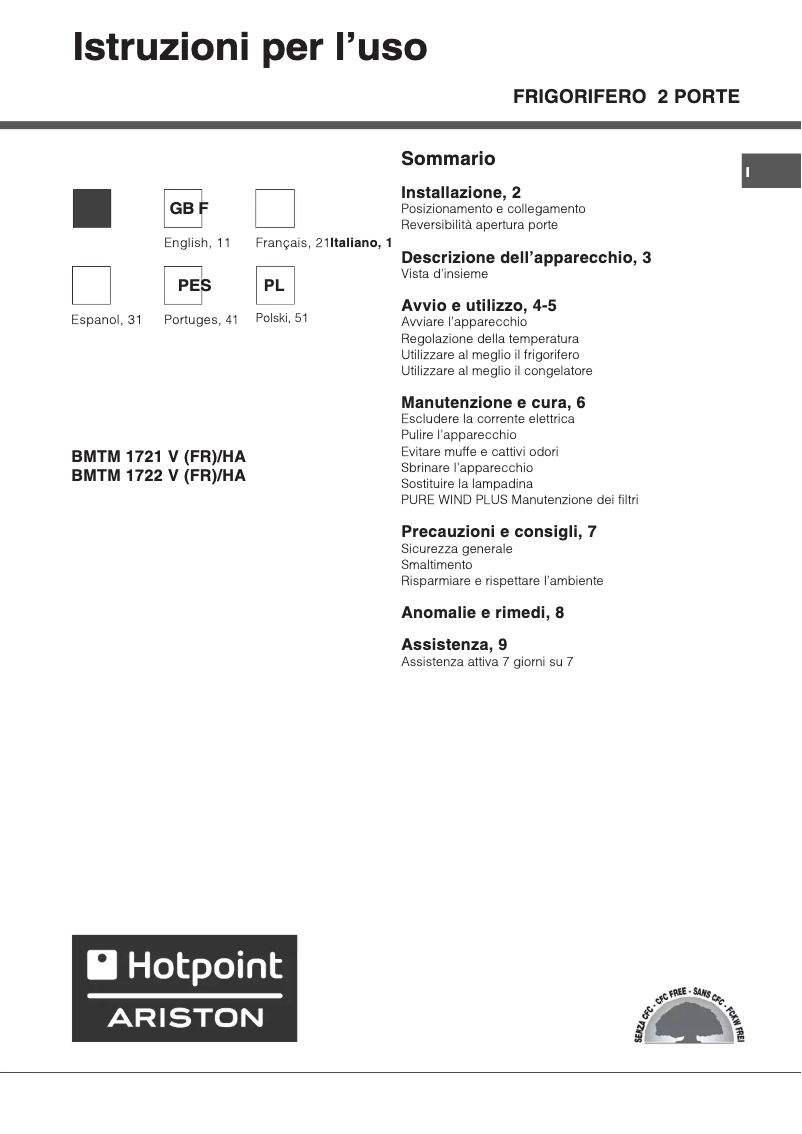 Page 1 de la notice Manuel utilisateur Hotpoint Ariston MTM 1721 V HA B